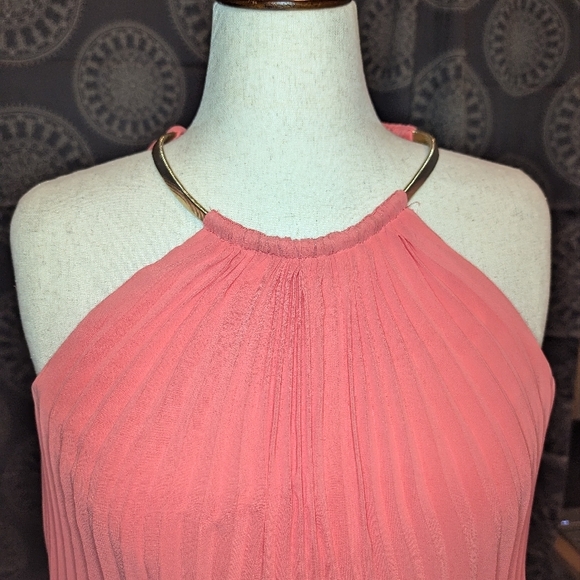 Pleated Coral Halter Maxi Dress - Picture 3 of 6